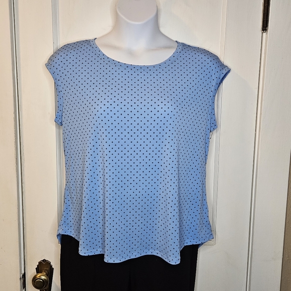 Elle Tops - Elle Light Blue With Polka Dots Women's Top - Size Large